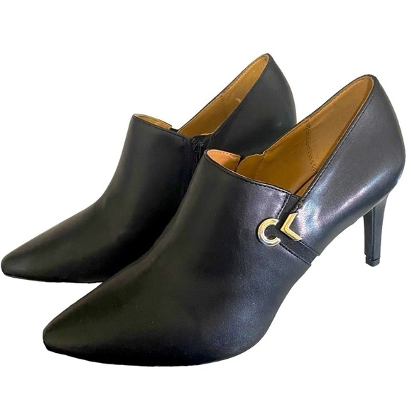CALVIN KLEIN Jenavie Bootie Black Leather Size 10 Y2K Pointed Toe - Picture 1 of 10